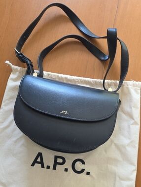 A.P.C. Black Leather Saddle Crossbody Bag with Gold Accents